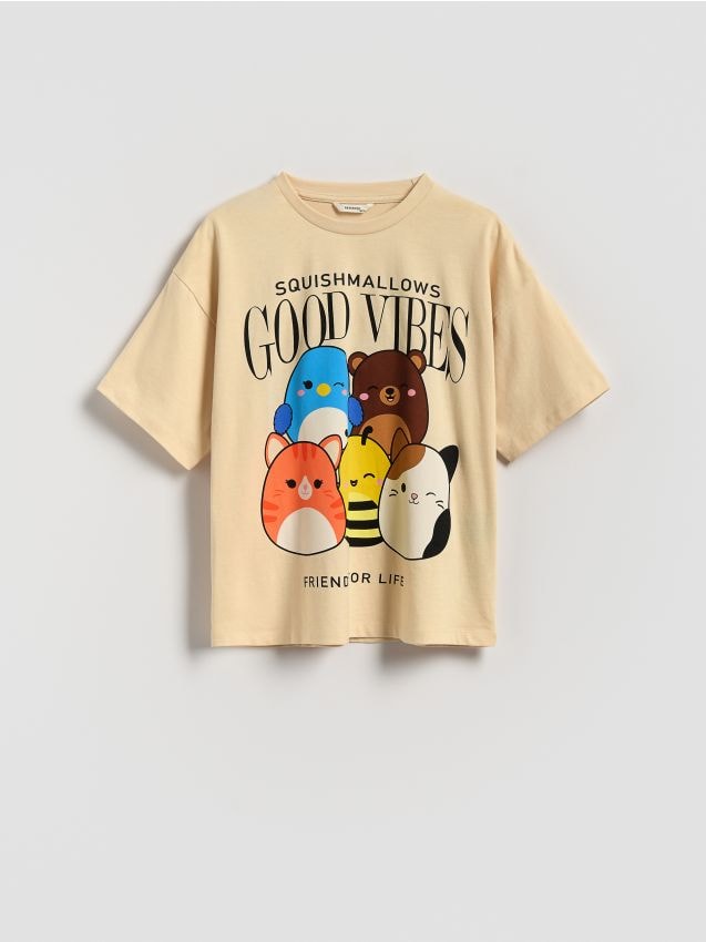 Reserved - Bawełniany t-shirt Squishmallows - beżowy