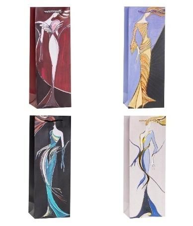 Torebka ozdobna na butelkę 12x35x9cm mix Rozette - artykuł papierniczy