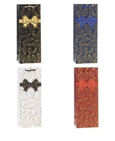 Torebka ozdobna na butelkę 12x35x9cm mix Rozette - artykuł papierniczy