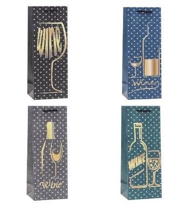 Torebka ozdobna na butelkę 12x36x9cm mix Rozette - artykuł papierniczy