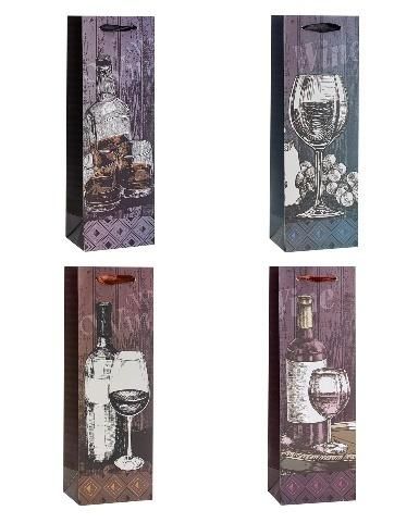 Torebka ozdobna na butelkę 12x36x9cm mix Rozette - artykuł papierniczy