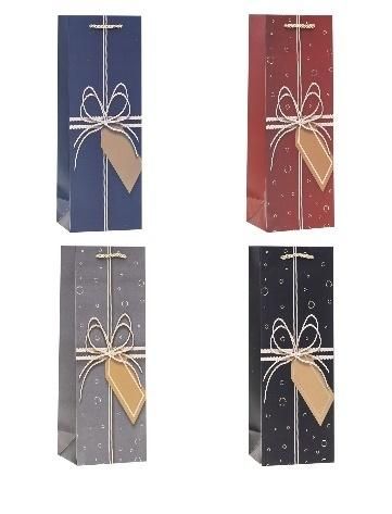 Torebka ozdobna na butelkę 12x35x9cm mix Rozette - artykuł papierniczy