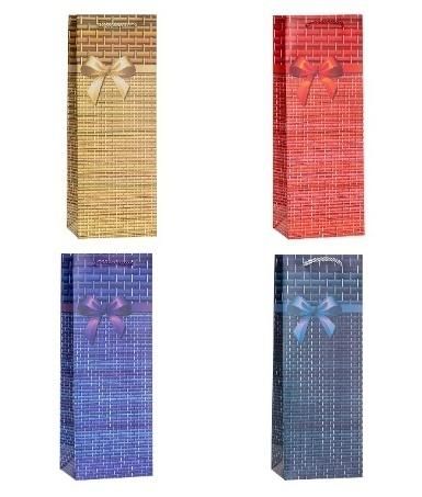Torebka ozdobna na butelkę 12x35x9cm mix Rozette - artykuł papierniczy