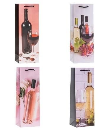 Torebka ozdobna na butelkę 12x36x9cm mix Rozette - artykuł papierniczy