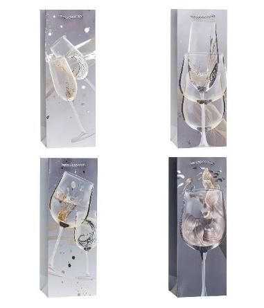 Torebka ozdobna na butelkę 12x36x9cm mix Rozette - artykuł papierniczy