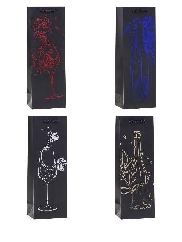 Torebka ozdobna na butelkę 12x36x9cm mix Rozette - artykuł papierniczy