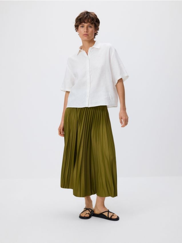 Reserved - Plisowana spódnica midi - zielony