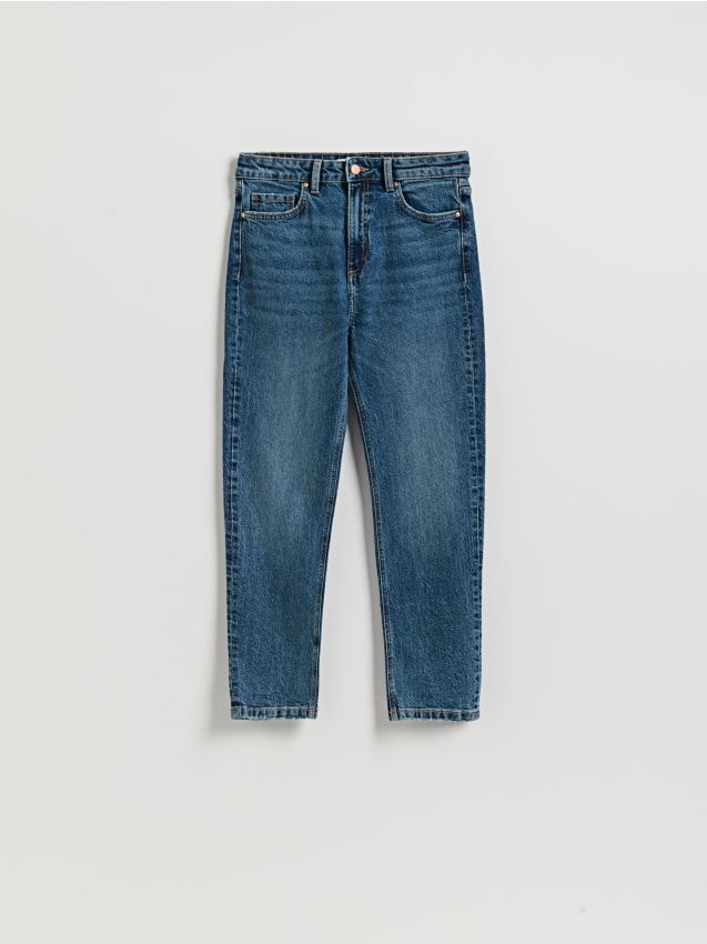 Reserved - Jeansy mom fit slim - granatowy