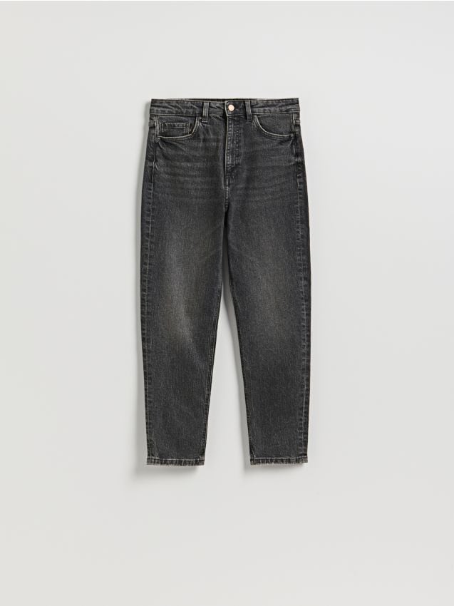 Reserved - Jeansy mom fit slim - szary