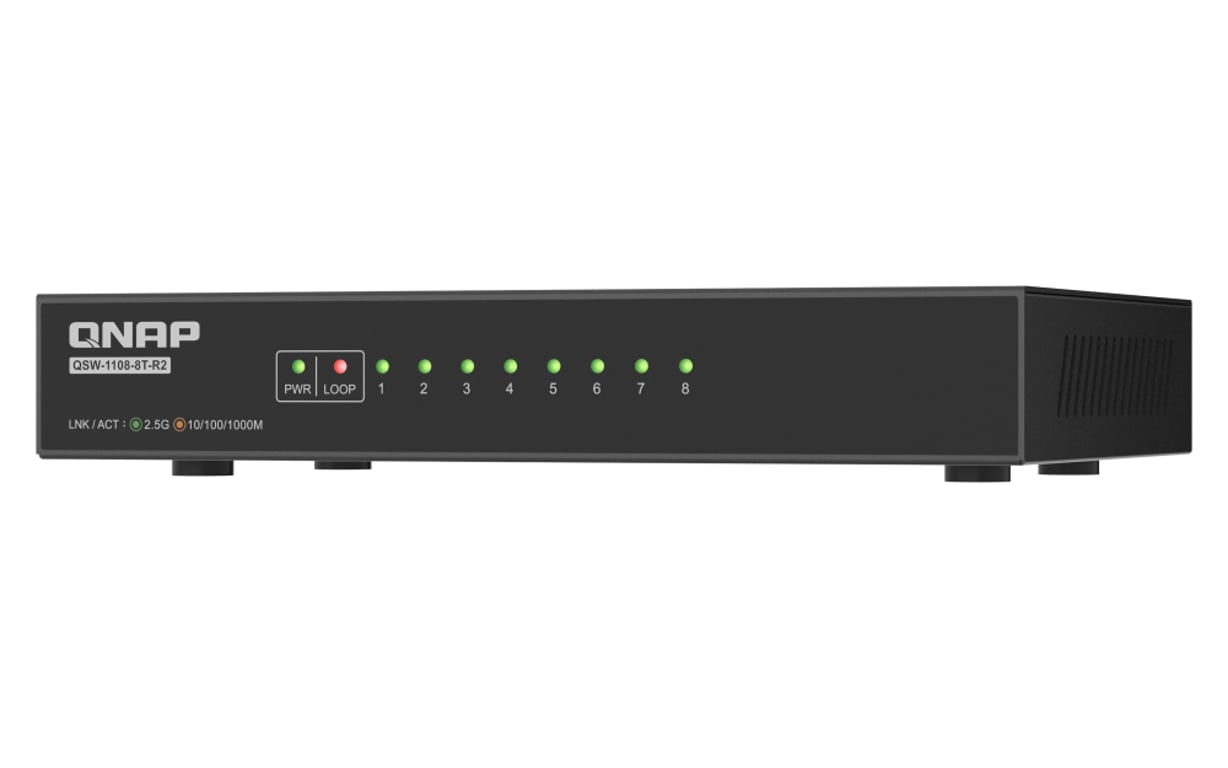 QNAP QSW-1108-8T-R2 łącza sieciowe Nie zarządzany 2.5G Ethernet (100/1000/2500) Komputer stacjonarny Czarny