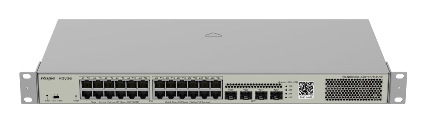 Ruijie Networks RG-NBS3100-24GT4SFP-P-V2 łącza sieciowe Zarządzany L2 Gigabit Ethernet (10/100/1000) Obsługa PoE Metaliczny