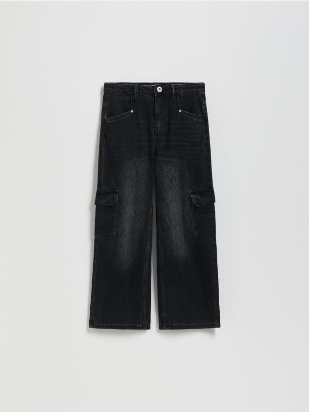 Reserved - Jeansy wide leg z kieszeniami cargo - czarny