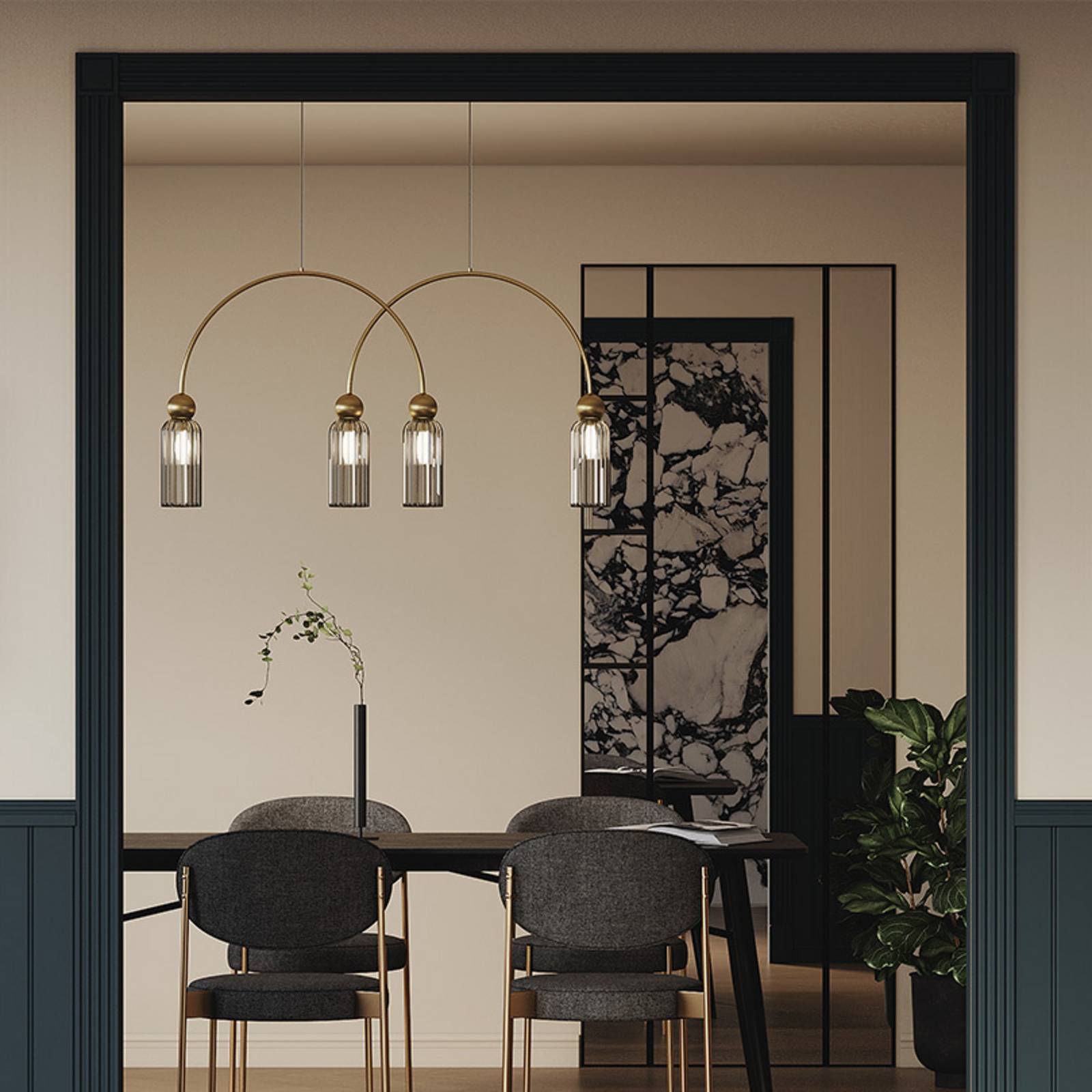 Maytoni Lampa wisząca szklana Antic, możliwość ściemniania, mosiężny / złoty, salon / jadalnia, metal