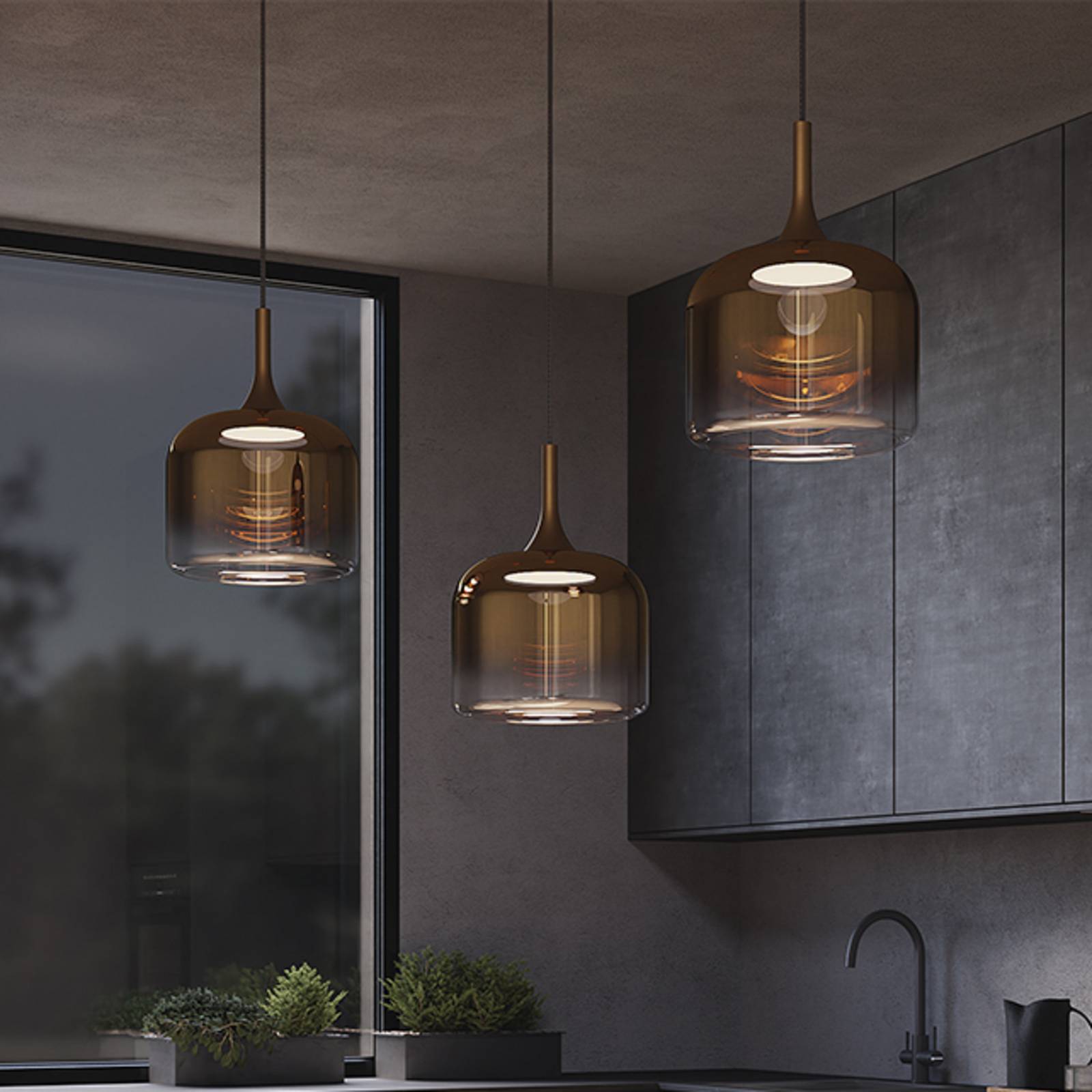 Maytoni Lampa wisząca szklana Spirito, mosiężny / złoty, salon / jadalnia, szkło