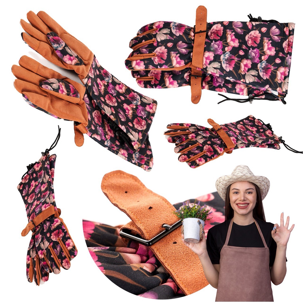 Długie rękawiczki ogrodowe damskie ze ściągaczem Meven rozm. M