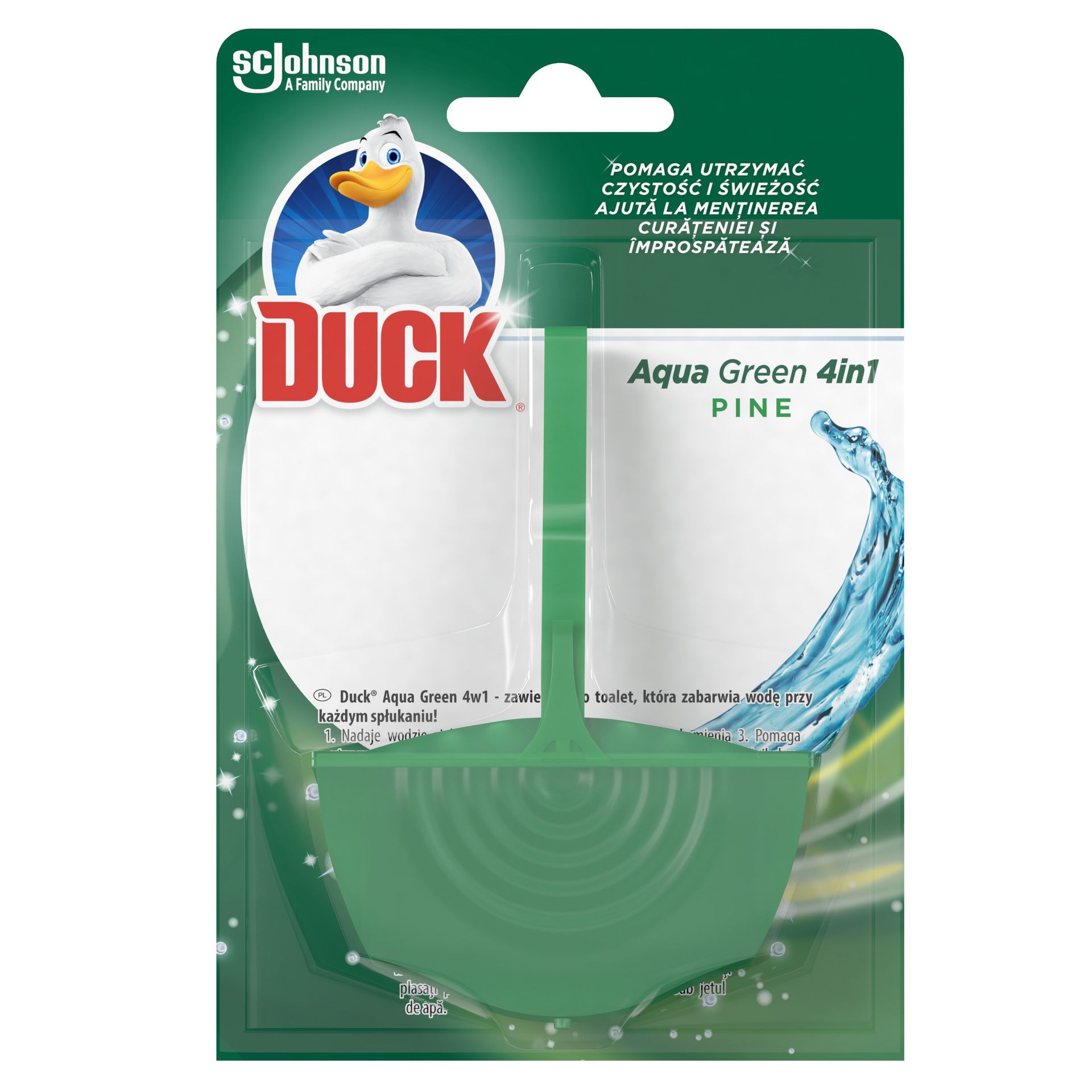 Barwiąca wodę zawieszka do toalet Duck Aqua Green 4w1