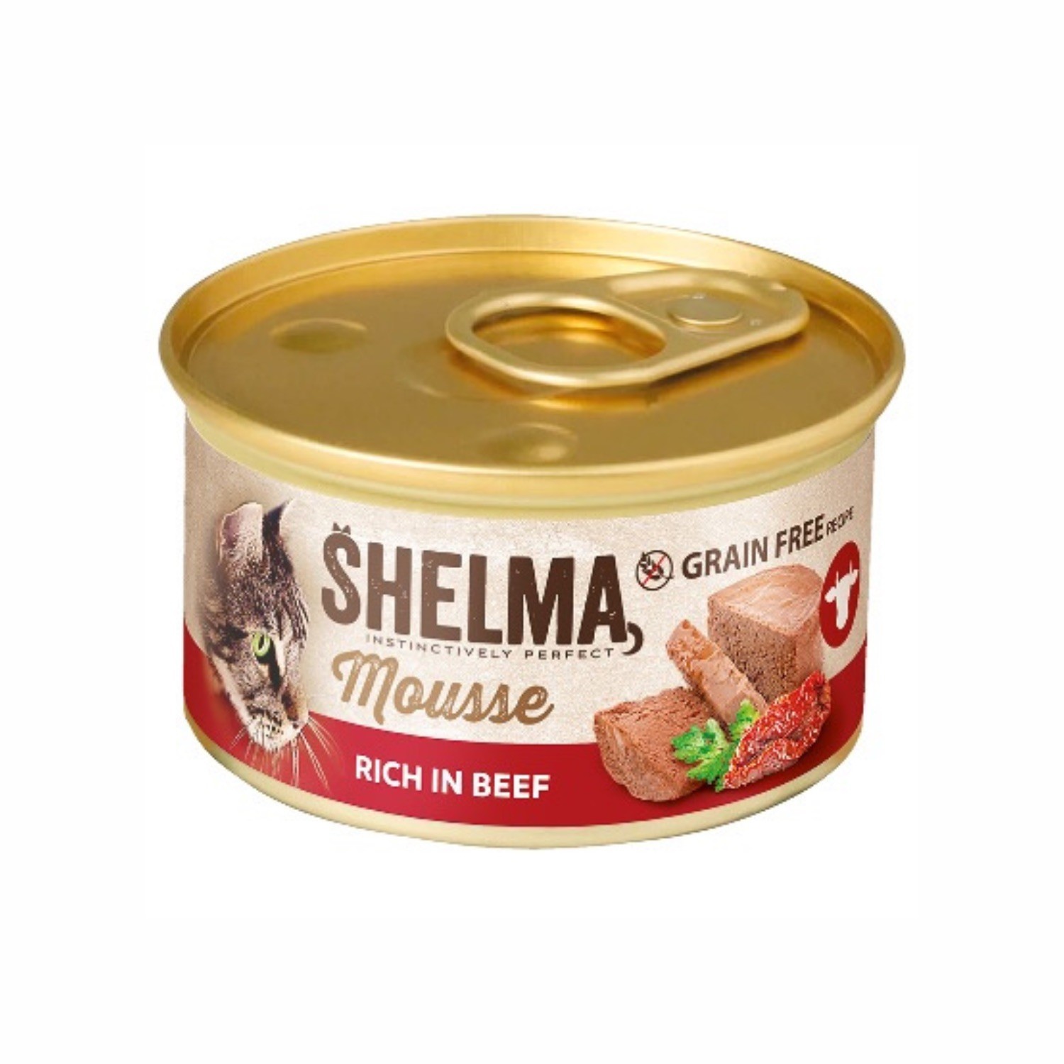 Bogaty w wołowinę z pomidorem i pietruszką mus dla dorosłych kotów Shelma 85g