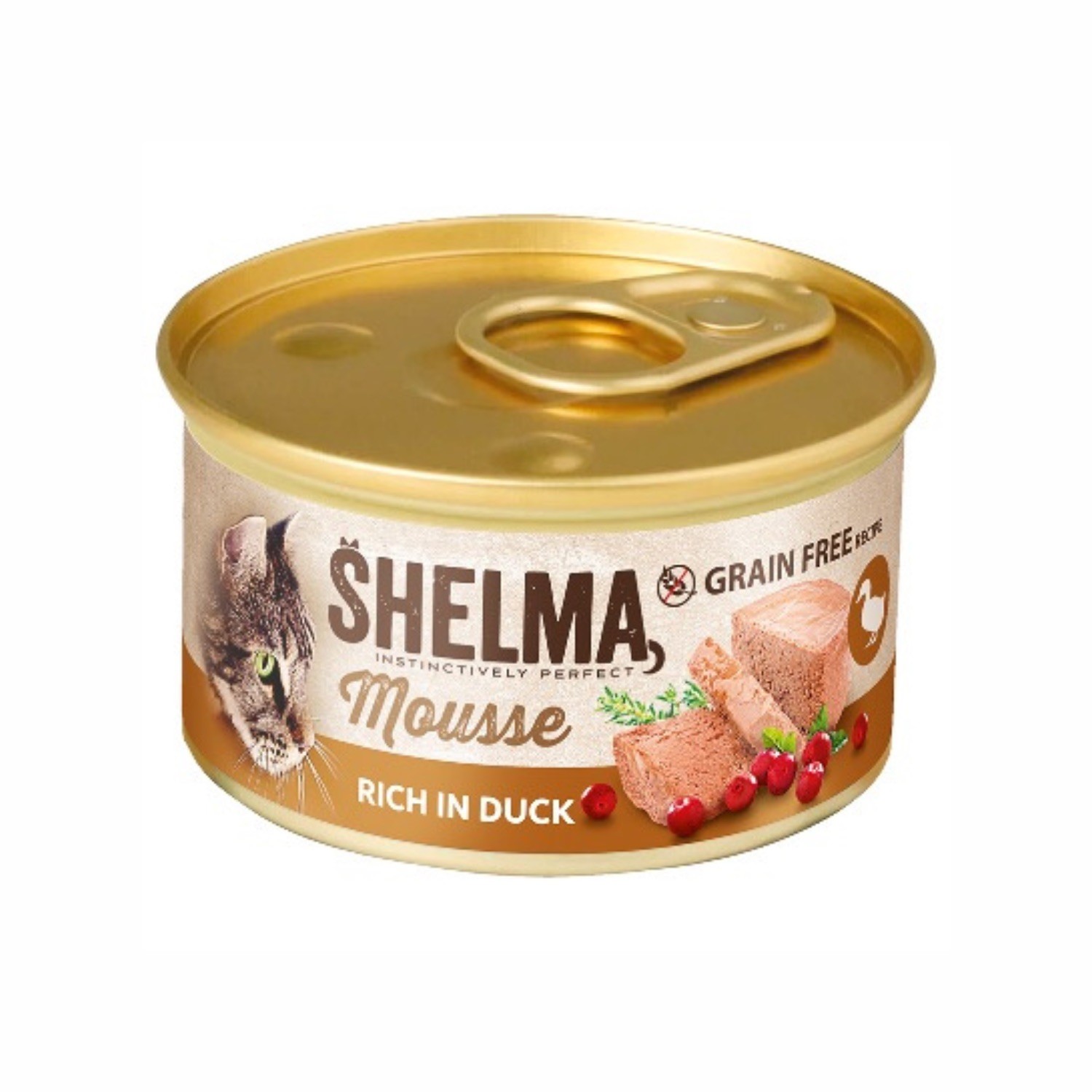 Bogaty w kaczkę z żurawiną i tymiankiem mus dla dorosłych kotów Shelma 85g