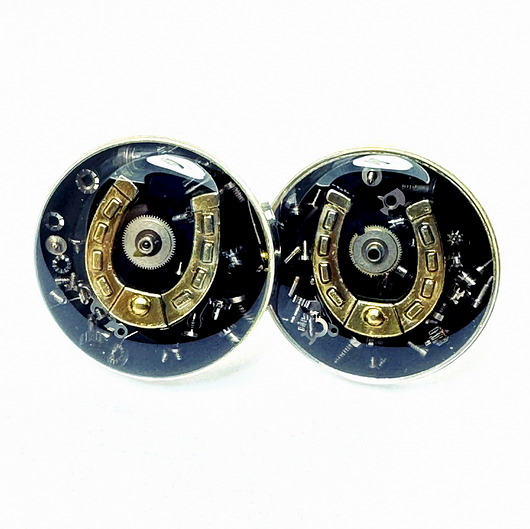 SPINKI - Podkowa (Black) - Spinki do mankietów
