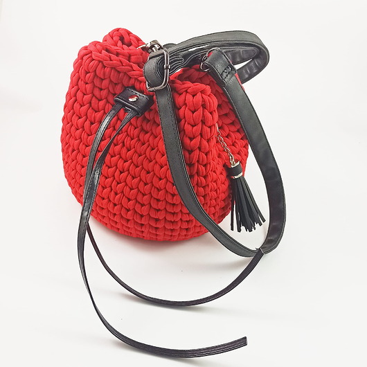 Torebka Craftbags worek - czerwona z czarnym paskiem