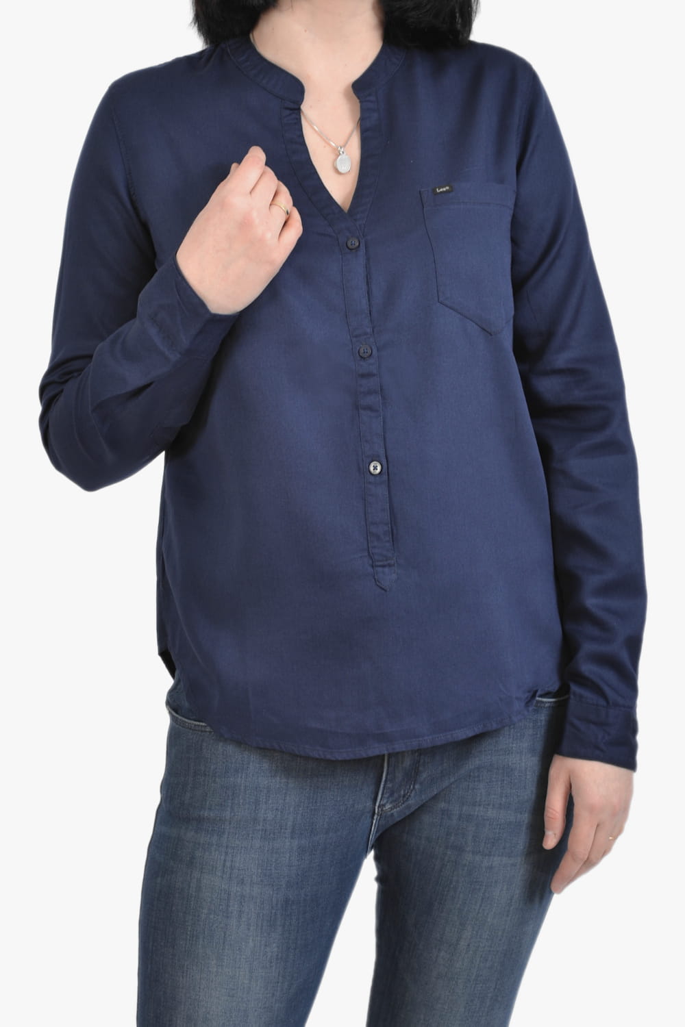 LEE COLLARLESS BLOUSE MEDIEVAL BLUE KOSZULA