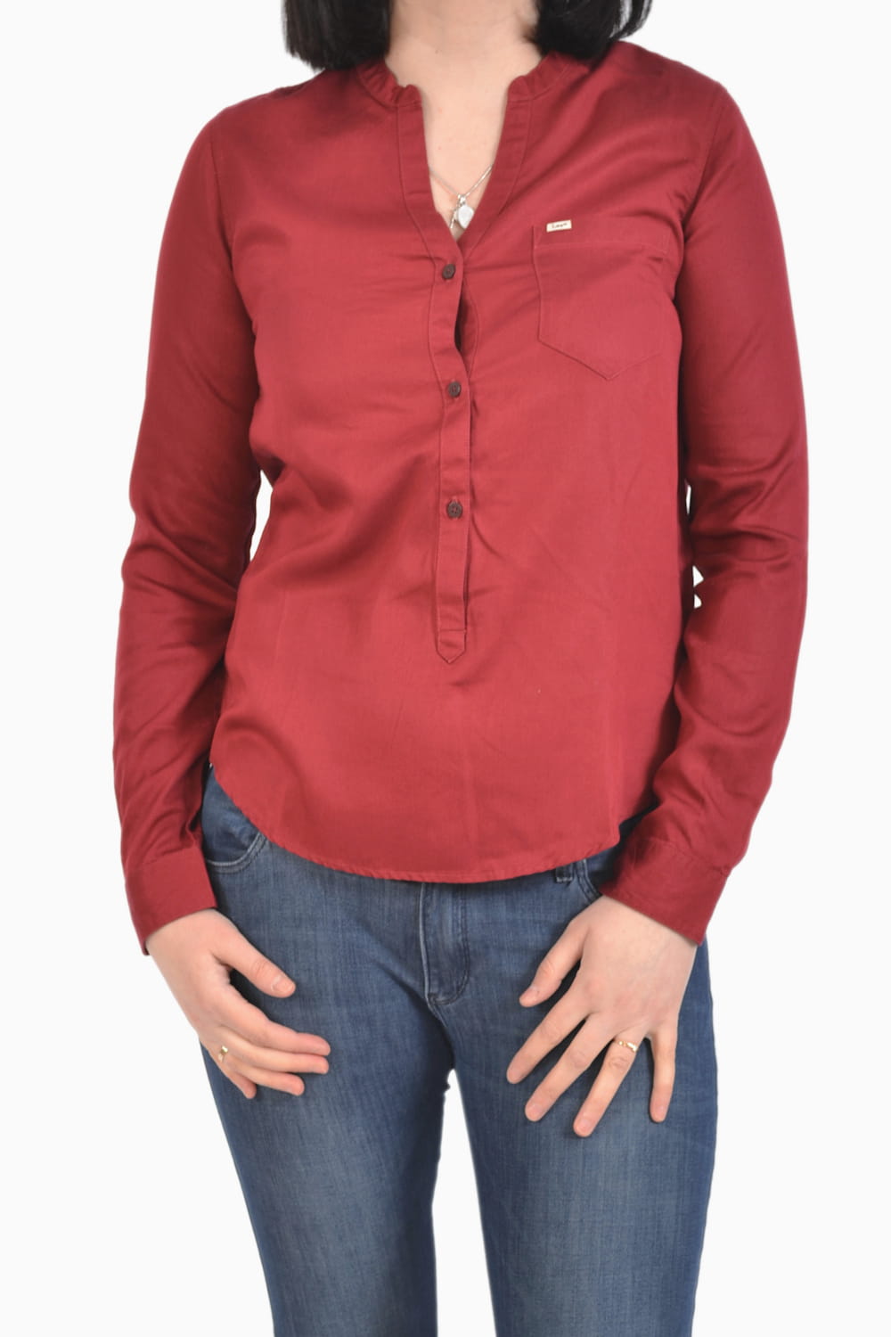 LEE COLLARLESS BLOUSE BRIGHT BURGUNDY KOSZULA