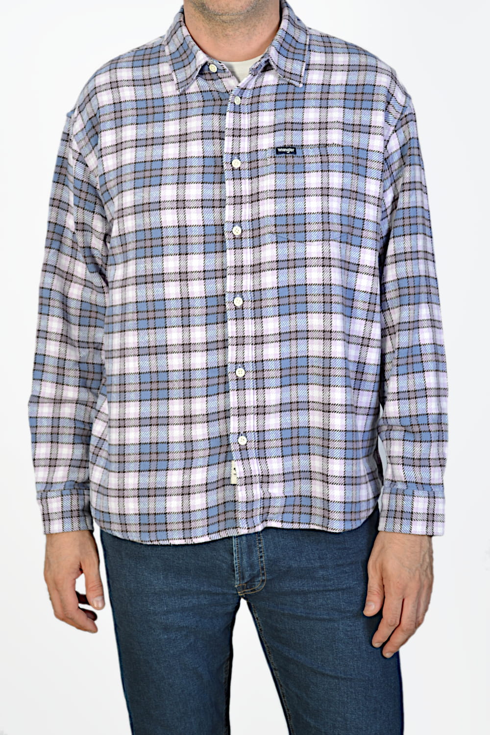 WRANGLER 1 PKT SHIRT STONE WASH BLUE KOSZULA FLANELOWA