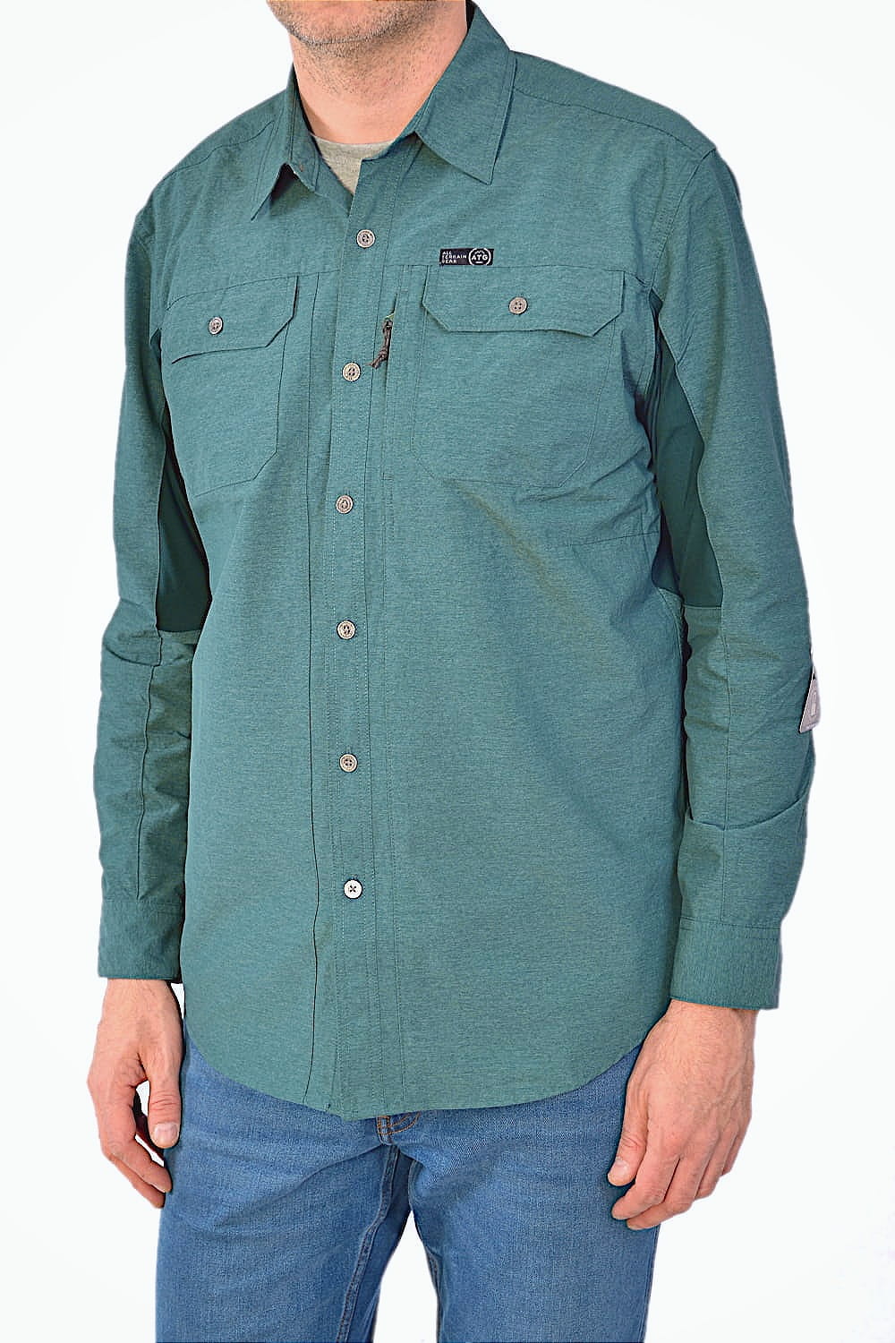 Koszula męska outdoorowa Wrangler Mixed Material Shirt Regular Fit Pine ATG
