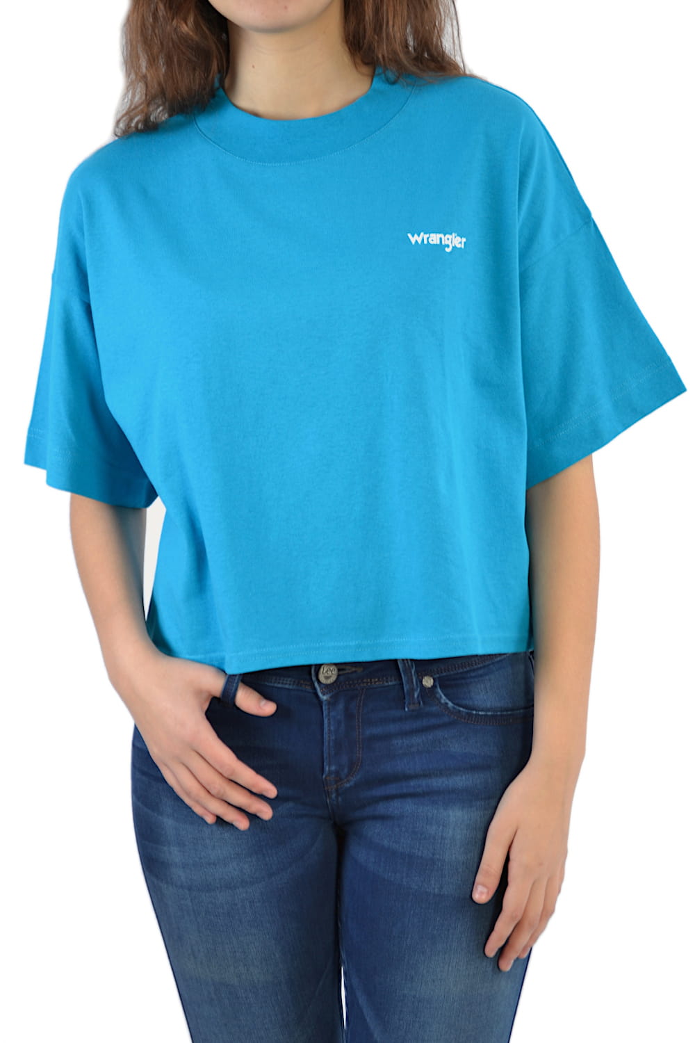 WRANGLER 90s TEE CARRIBEAN SEA LUŹNY T-SHIRT DAMSKI NIEBIESKI