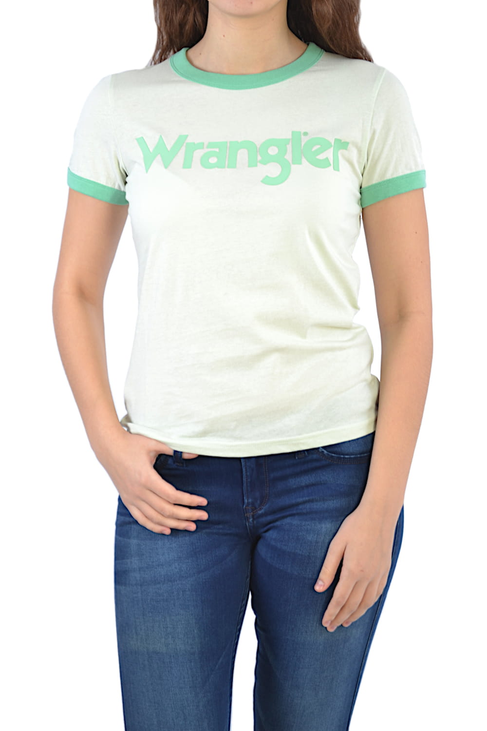 WRANGLER RINGER TEE NEPTUNE GREEN LOGO T-SHIRT DAMSKI