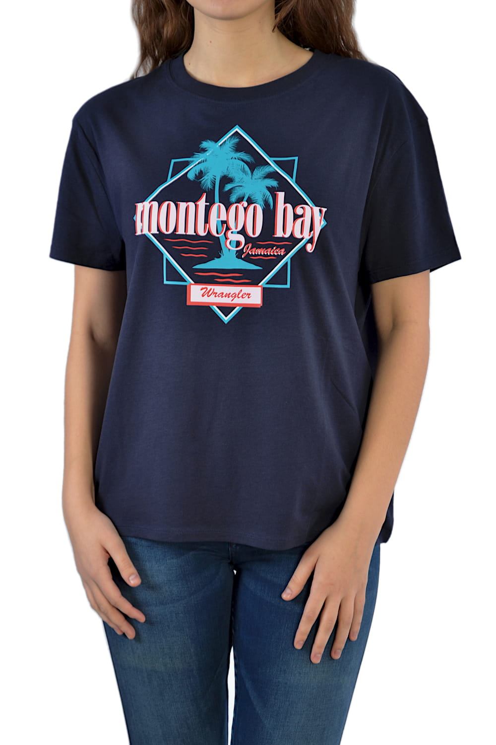 WRANGLER BOYFRIEND TEE NAVY LUŹNY T-SHIRT DAMSKI