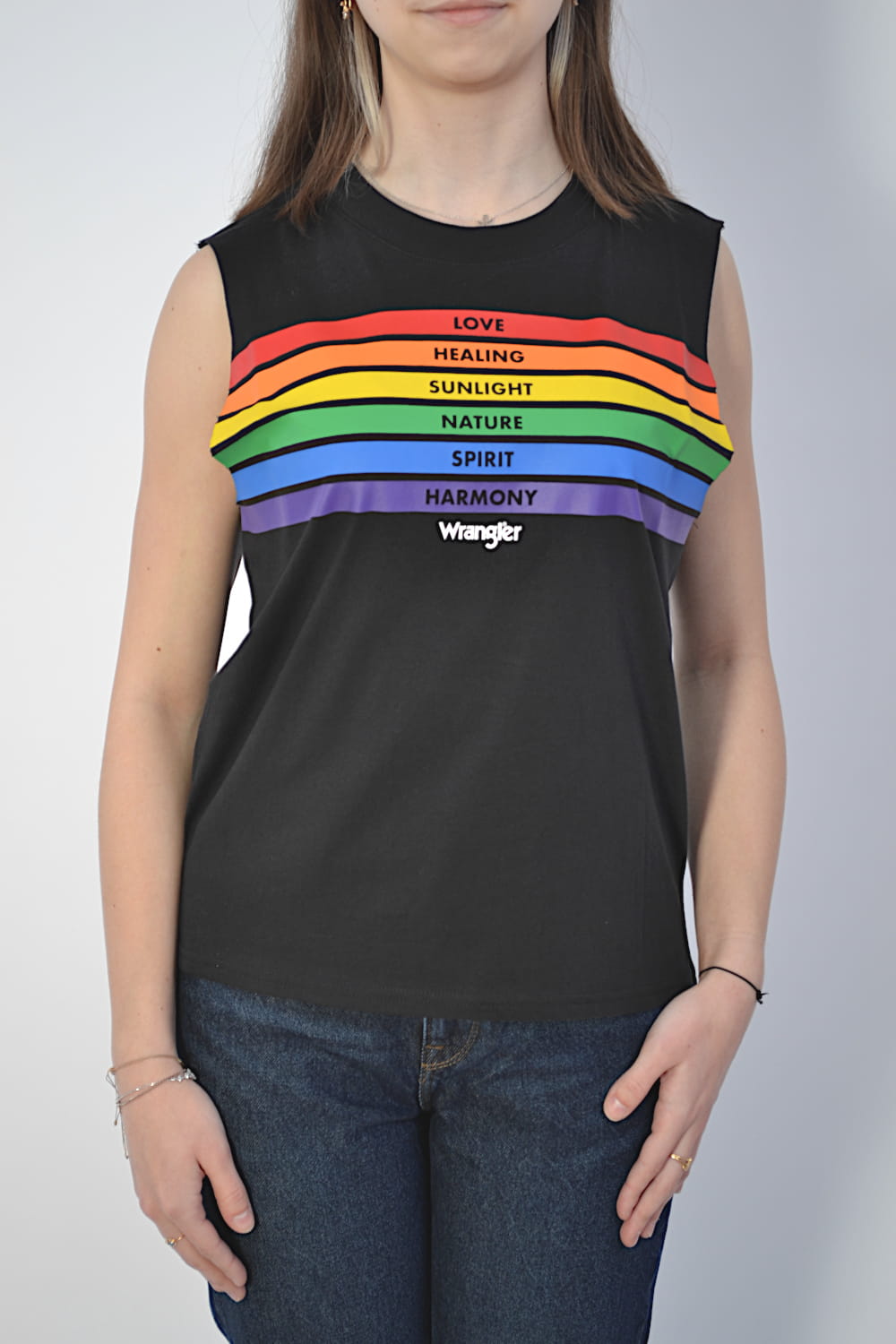 KOSZULKA DAMSKA WRANGLER PRIDE TANK BLACK BEZRĘKAWNIK DAMSKI
