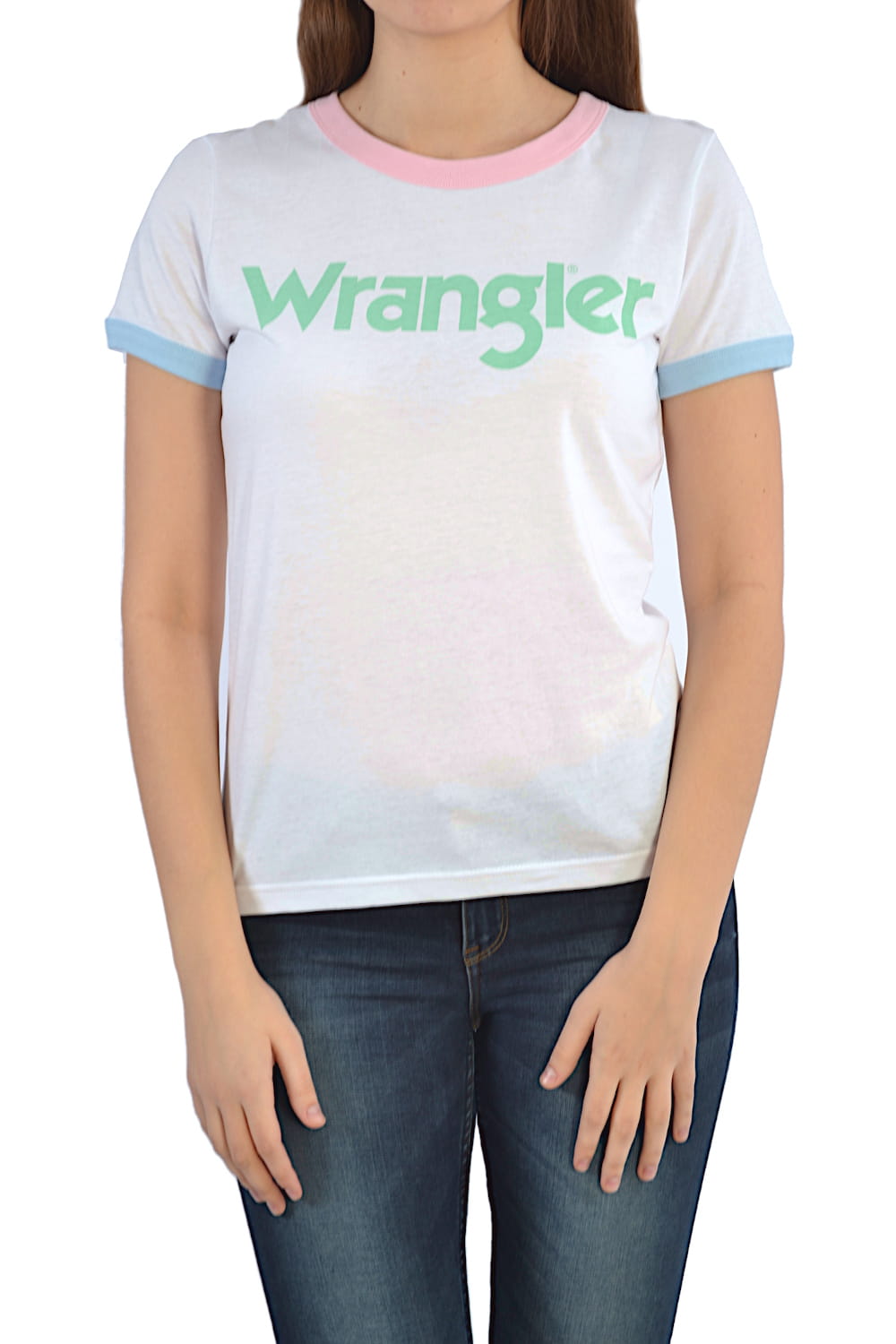 WRANGLER RINGER TEE REAL WHITE LOGO T-SHIRT DAMSKI