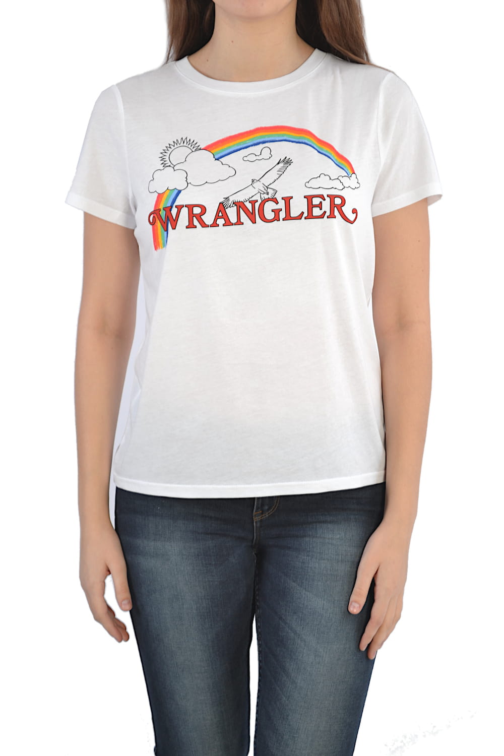 WRANGLER RAINBOW REGULAR TRUE WHITE NADRUK T-SHIRT DAMSKI