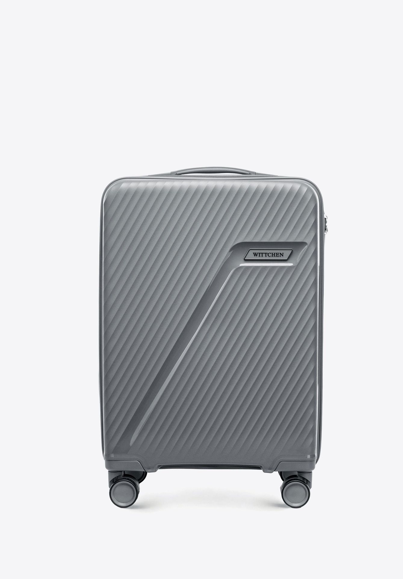 Mała walizka z polipropylenu w ukośne pasy szara