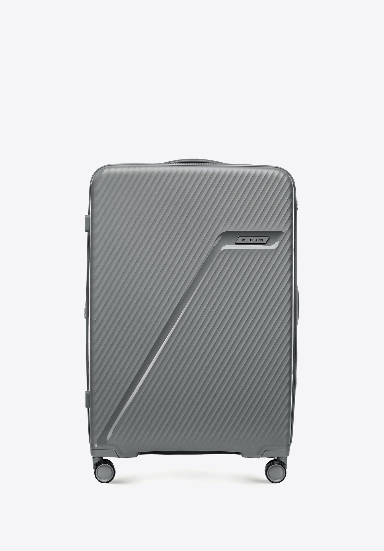 Duża walizka z polipropylenu w ukośne pasy szara