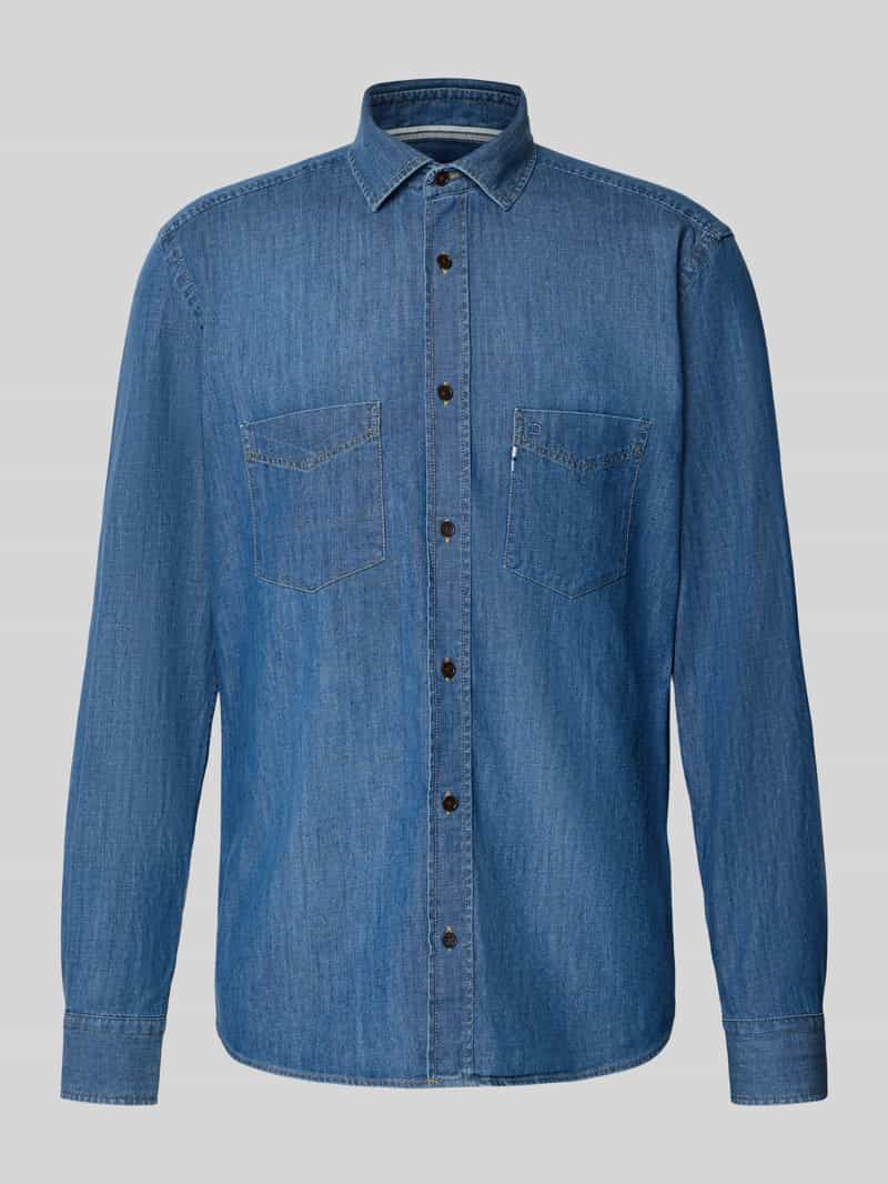 Kurtka jeansowa o kroju slim fit z kołnierzykiem typu kent
