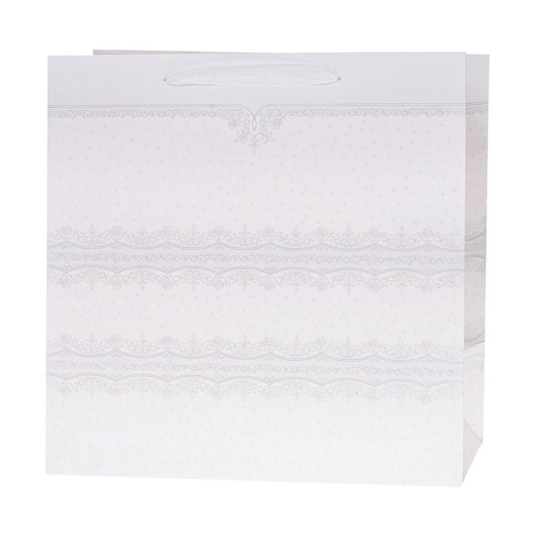 Torebka Lux 37x37x20cm brokat biała Rozette -