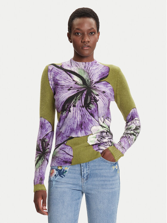 Desigual Sweter Orquidea Lacroix 25WWJF42 Zielony Regular Fit