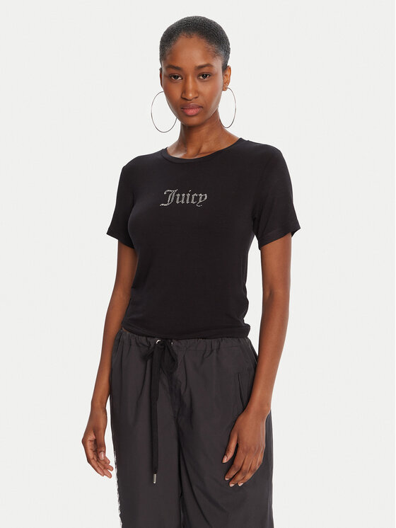Juicy Couture T-Shirt Sheer JCWCT225301 Czarny Slim Fit