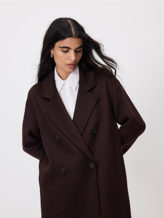 Reserved - Płaszcz z wełną - ciemnobrązowy