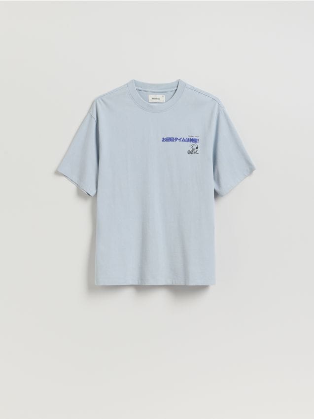 Reserved - Bawełniany t-shirt Snoopy - jasnoniebieski
