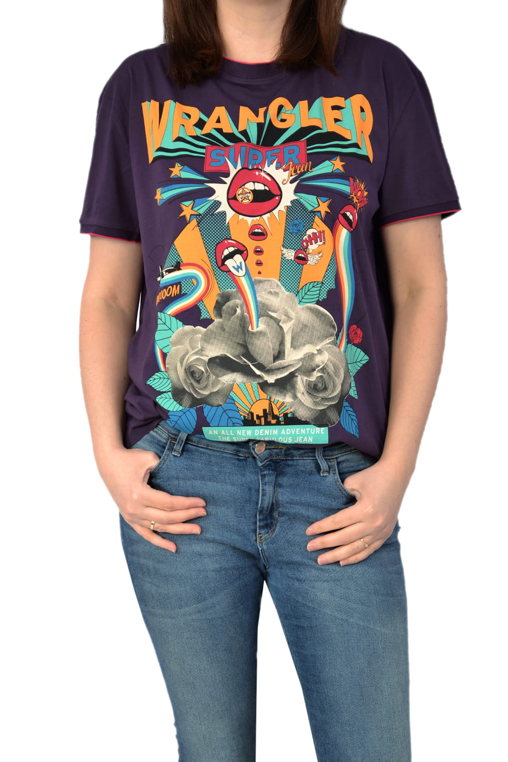 WRANGLER BOYFRIEND PURPLE PENNANT T-SHIRT DAMSKI