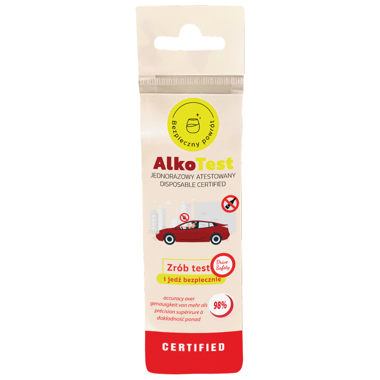 AlkoTest, jednorazowy atestowany test na obecność alkoholu w wydychanym powietrzu, 1 sztuka