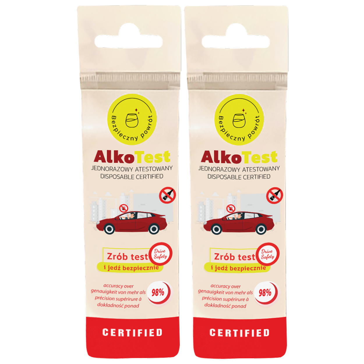 AlkoTest, jednorazowy atestowany test na obecność alkoholu w wydychanym powietrzu, 2 sztuki