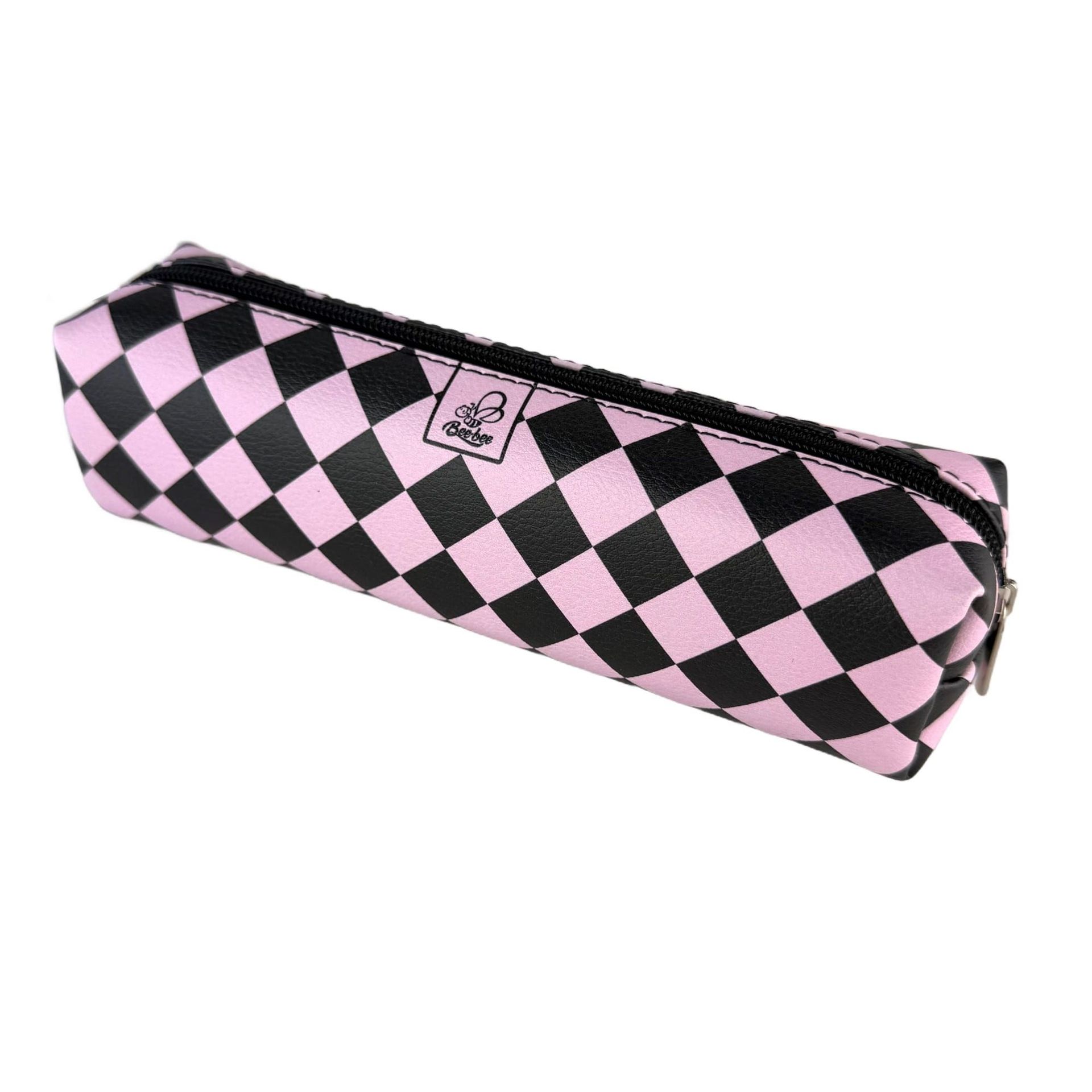 Piórnik szkolny młodzieżowy prostokąt kostka Krata Pink