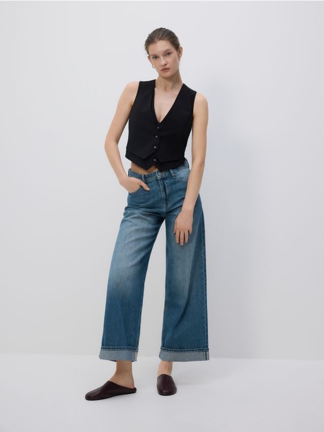 Reserved - Jeansy wide leg - granatowy