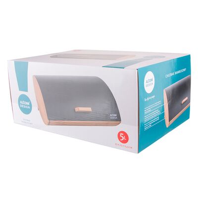 Chlebak bambusowy z nierdzewną pokrywą 35 x 25 x 15,5 cm czarny