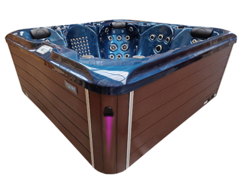 HYDROSAN - Wanna SPA Jacuzzi ogrodowe z hydromasażem 5-osobowa 220x220 cm NIEBIESKA FALA OCEANU OBUDOWA KAWA SPA560