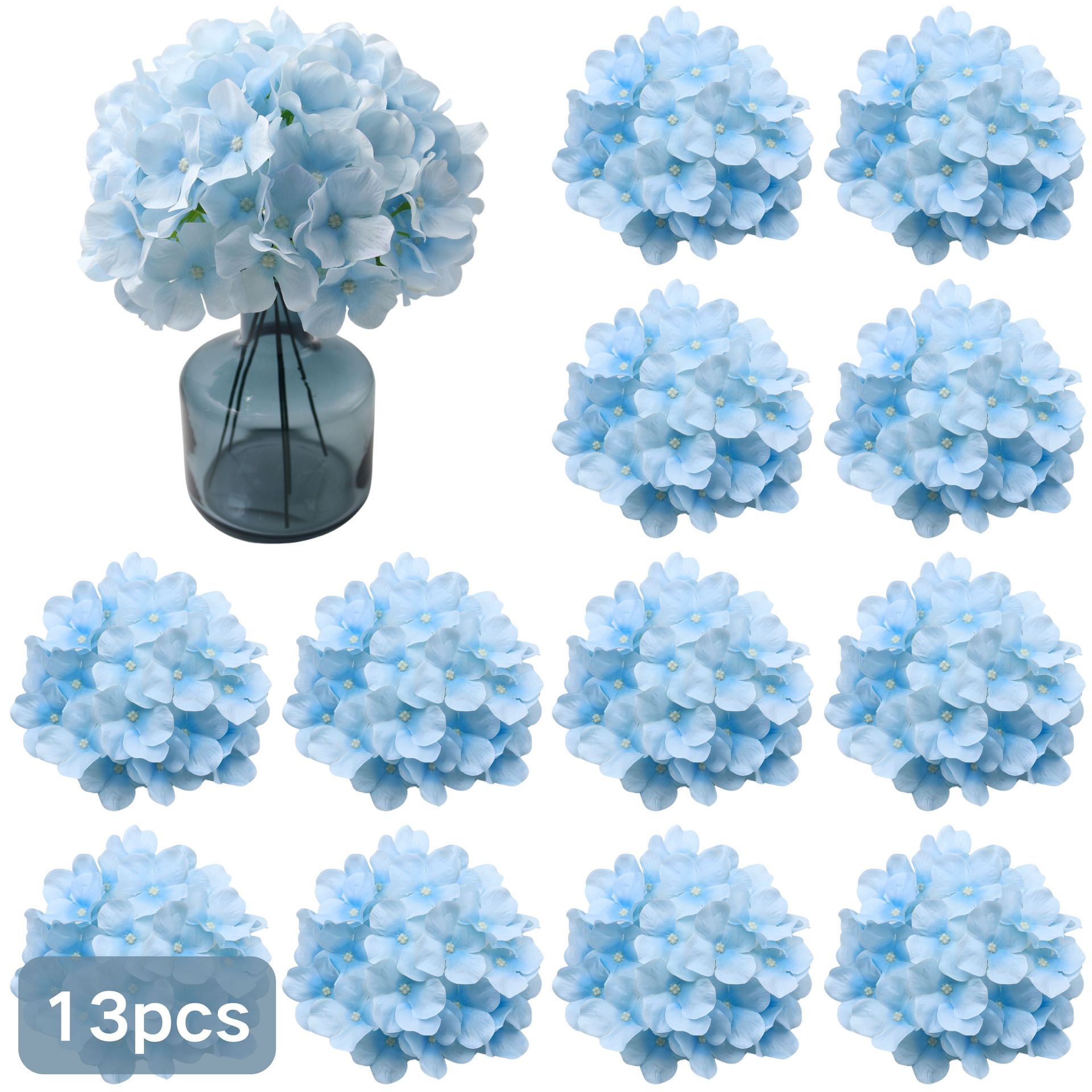 TEMU 13 szt. Niebieskich sztucznych główek hortensji - Realistyczne poliestrowe dekoracje ślubne i imprezowe, bez konieczności utrzymania, do